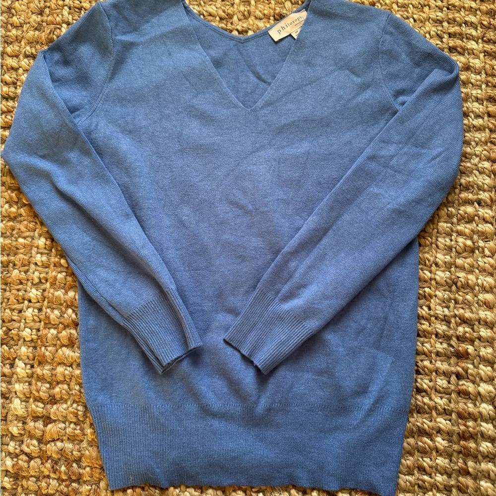 Philosophy V-Neck Sweater in Soft Blue